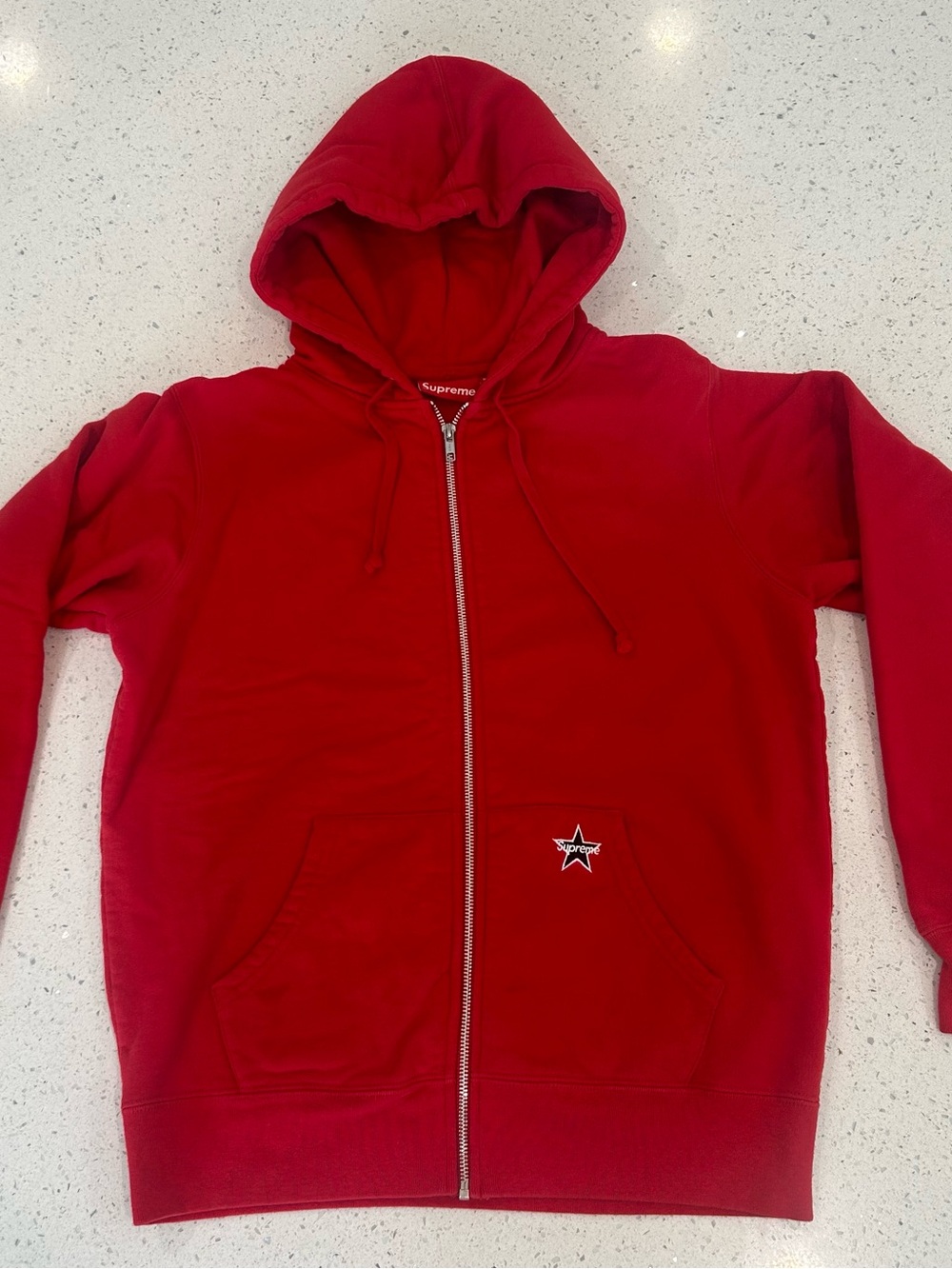 Supreme SS19 Authentic Red Full-Zip Hoodie with Star Patch